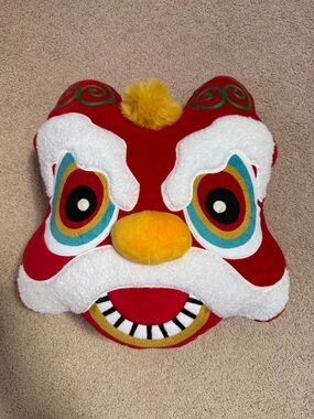 Red Plush Lion Decorative Pillow - Festive Accent